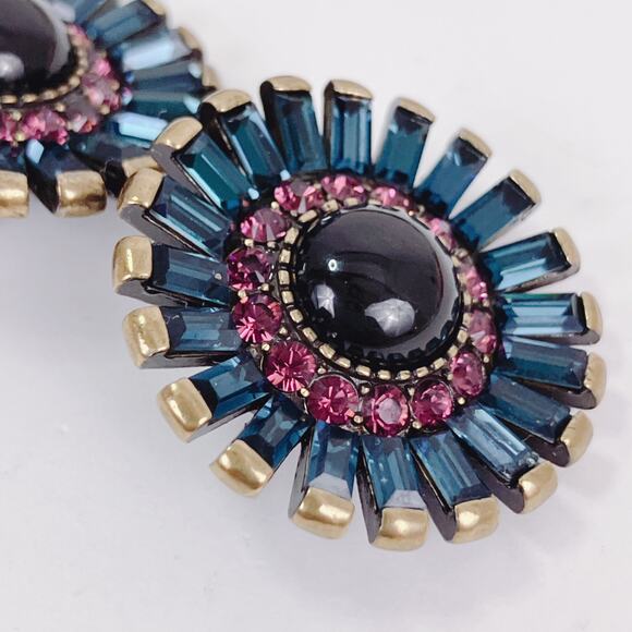 VTG Signed Heidi Daus Onyx Rhinestone Gold Tone Art Deco Revival Clip Earrings - Picture 4 of 10